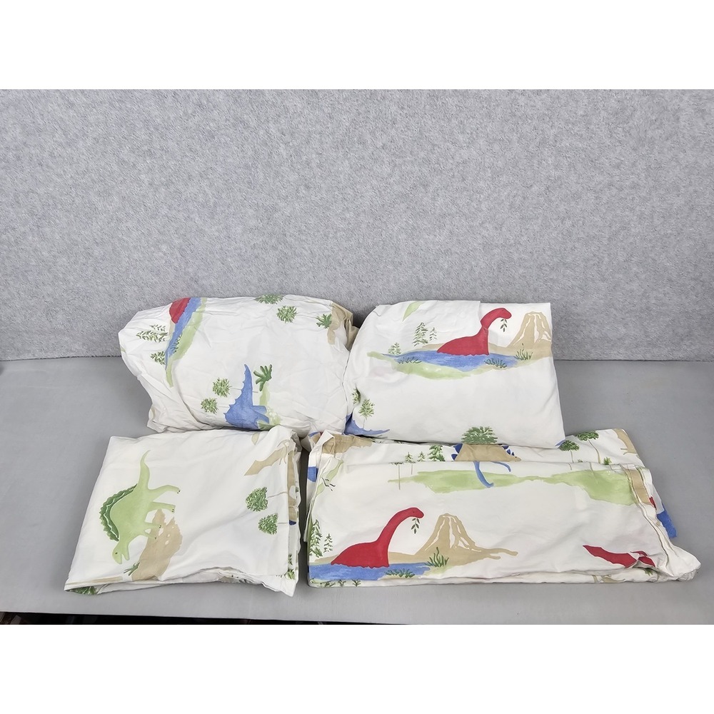 Pottery Barn Kids Dinosaurs Twin Sheets Fitted/Flat 5 Pieces READ For ISSUES